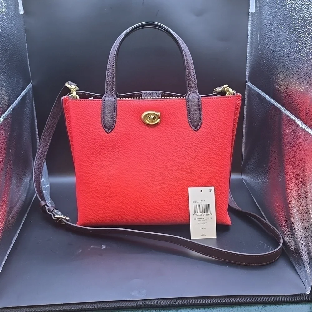 NWT Coach Willow 24 Leather Tote with Strap Red and Dustbag